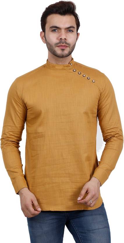 F2M Men Slim Fit Self Design, Solid Mandarin Collar Casual Shirt