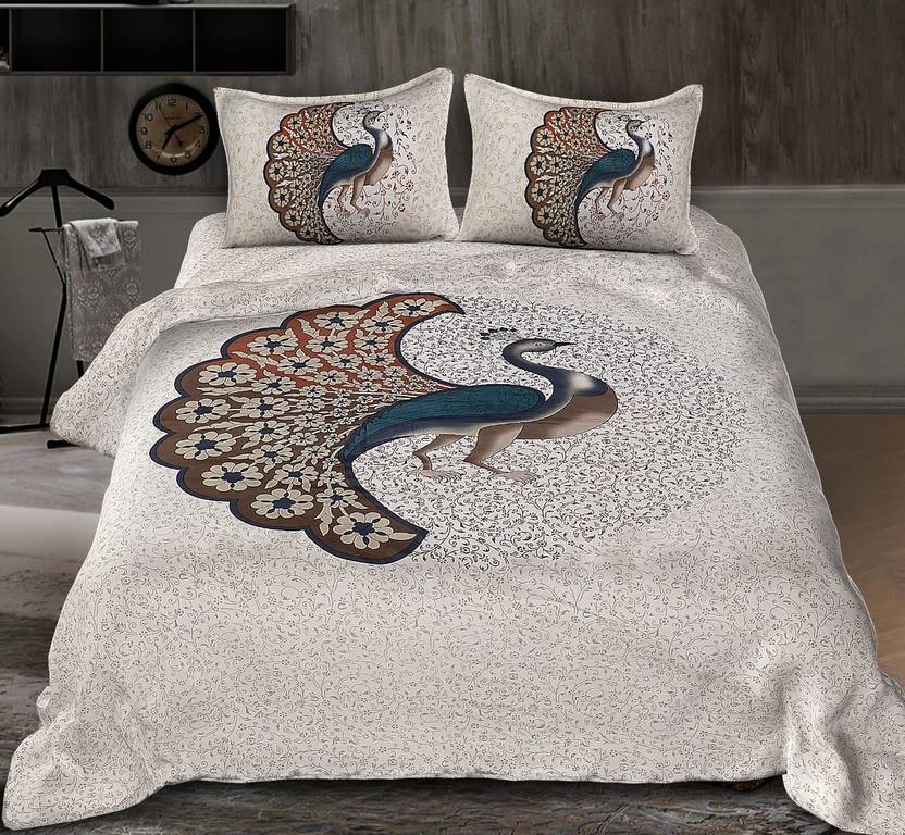 Aranatha Enterprises Cotton Queen Flat 144 TC Printed 1 Bedsheet with 2 Pillow Covers