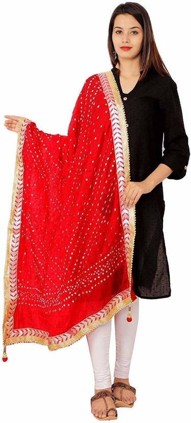 Meena Fashion Art Silk Printed Red Women Dupatta