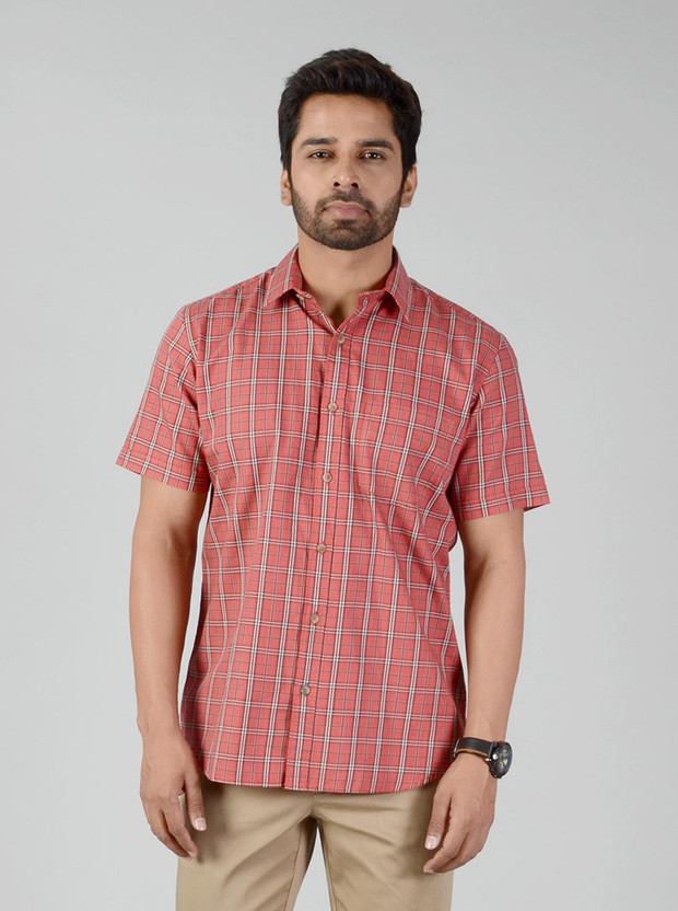 Greenfibre Men Checkered Casual Pink 
