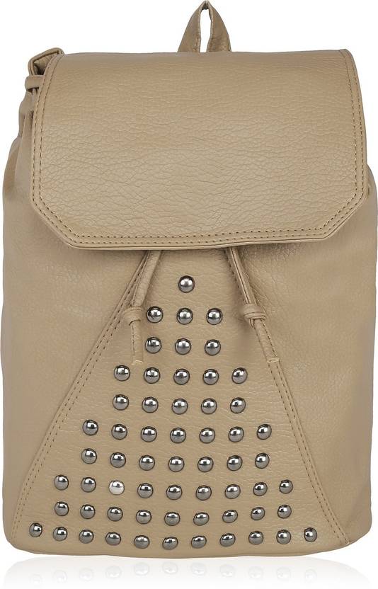 Small 20 L Backpack Designer Studded PU Backpack for Women/ Girls for College/Outings  (Beige)