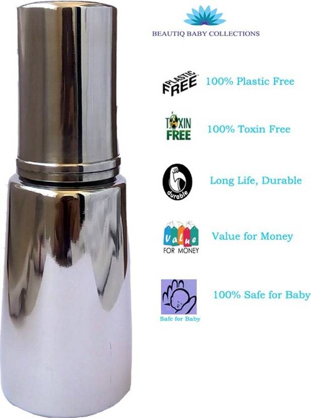 Beautiq Baby Collections Complete Stainless Steel Feeding Bottle 150ml with High Grade Silicon Nipple - 150 ml