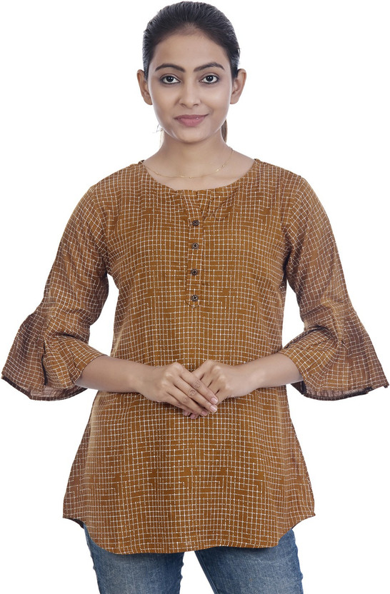 Sleeve Printed Women Beige 