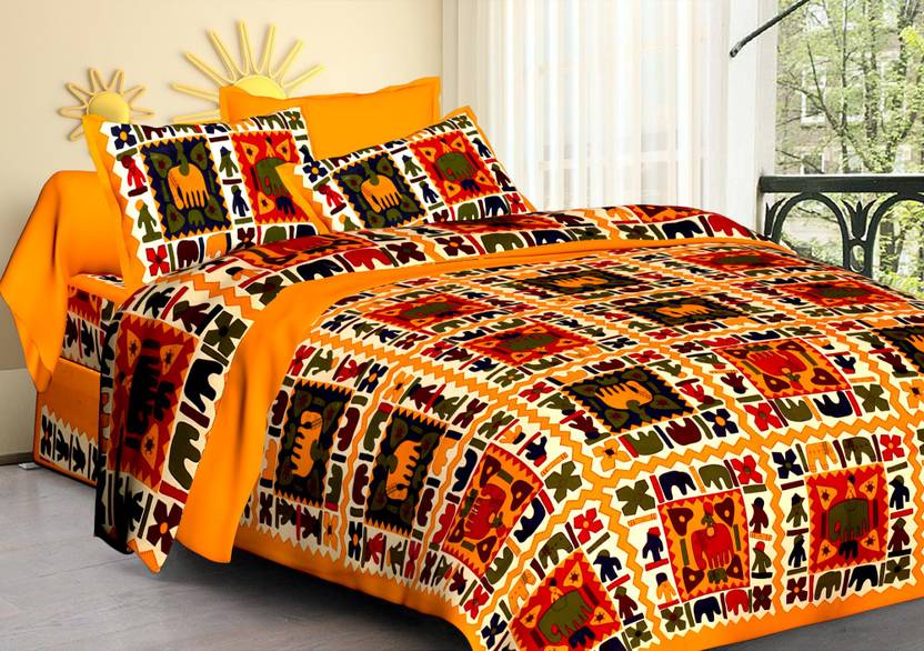 Aranatha Enterprises Cotton Queen Flat 144 TC Printed 1 Bedsheet with 2 Pillow Covers