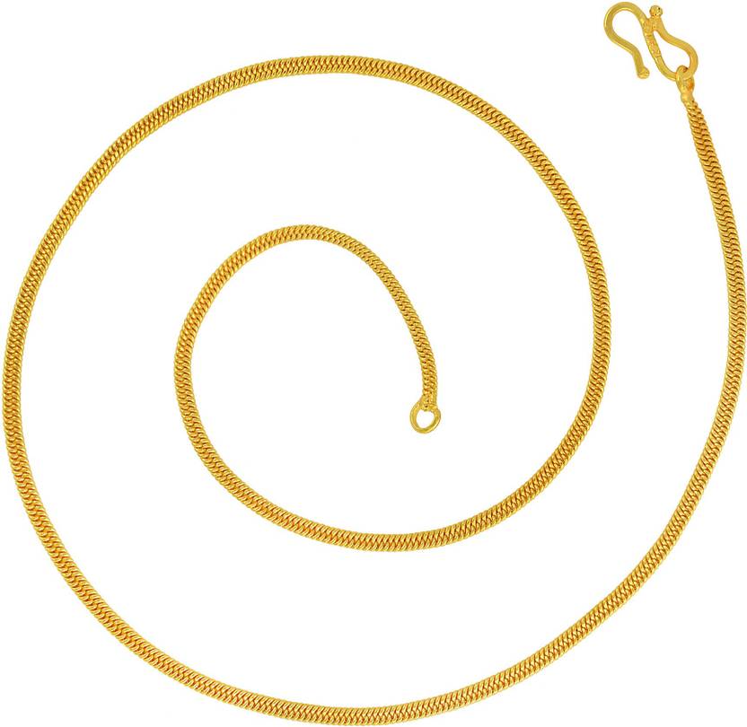 BRBRIK 1 Micron Gold Covered Alloy, 2MM Broad, 22 Inch, 11gms, plain and sober flat Stylish Fashion Chain Necklace Men and Women Gold-plated Plated Alloy Chain