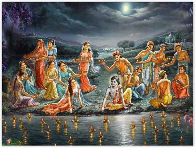 Art Amori Shree Krishna Rasleela Sparkle Coated Self Adesive Painting