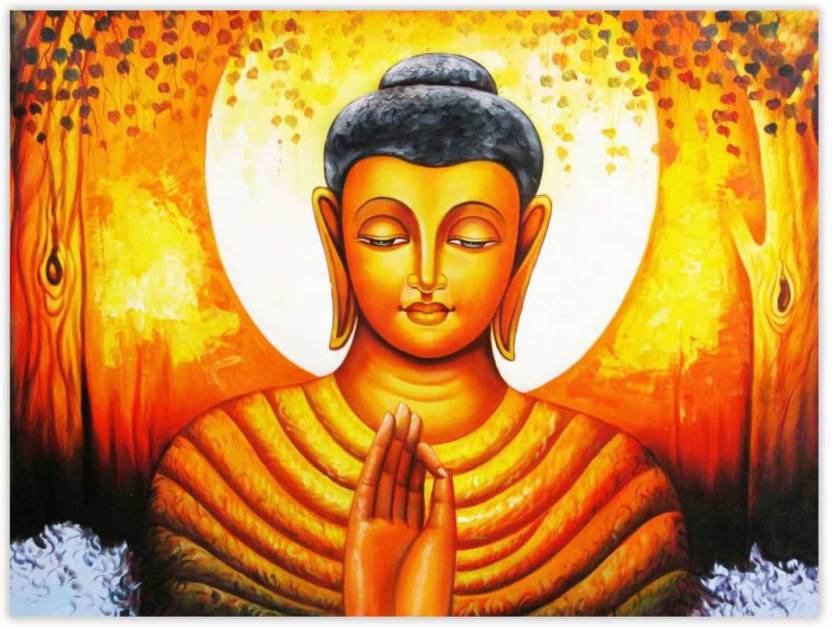 PeaceFul Lord Buddha Sparkle Coated Self Adesive Poster Without Frame ...