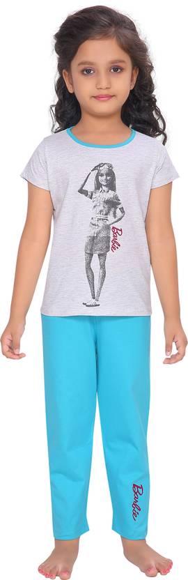 [Size 1 – 2 Years] BARBIE Girls Printed Pure Cotton Kids Nightwear  (Blue Pack of 1)