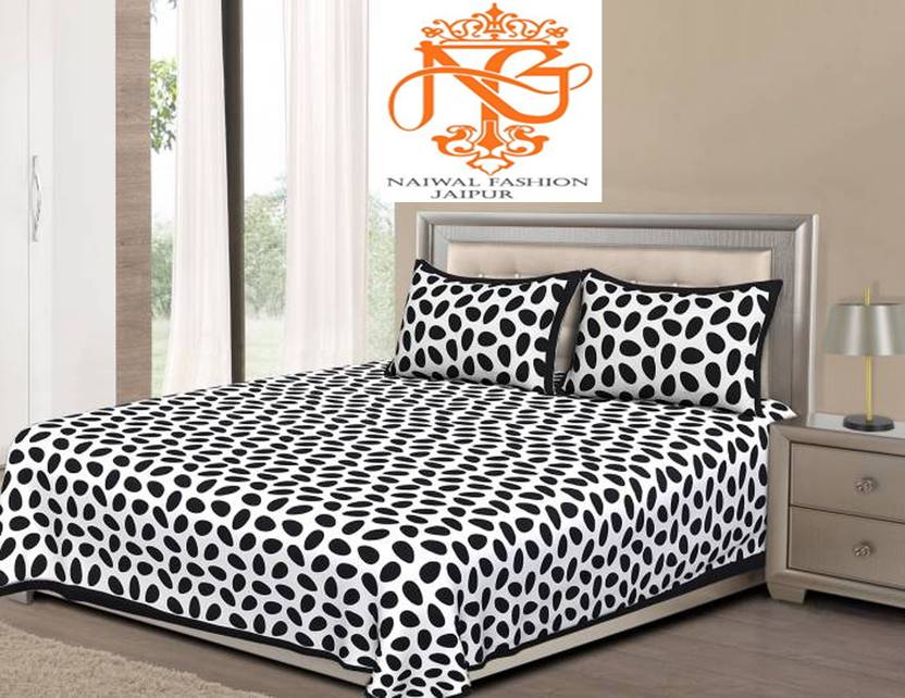 Aranatha Enterprises Cotton Double Flat 151 TC Polka 3 Bedsheets with 6 Pillow Covers
