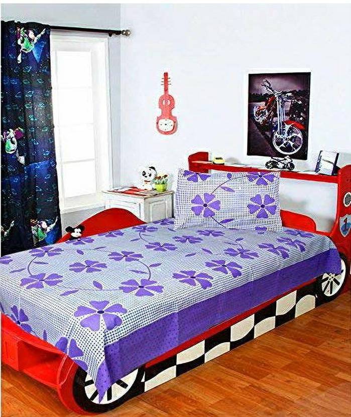 BELLAGENCE Polycotton Single Flat 144 TC Floral 1 Bedsheet with 2 Pillow Covers