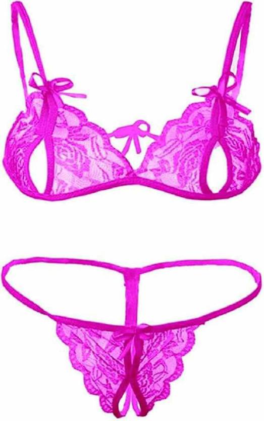 Newba Bra & Panty Set Self Design Pink Lingerie Set
