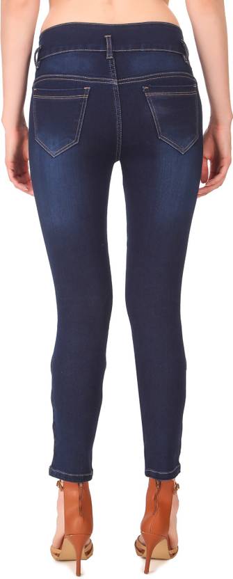 Women Skinny Mid Rise Dark Blue Jeans