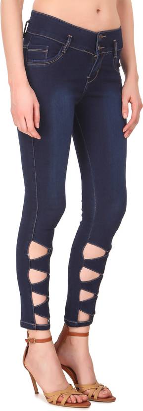 Women Skinny Mid Rise Dark Blue Jeans
