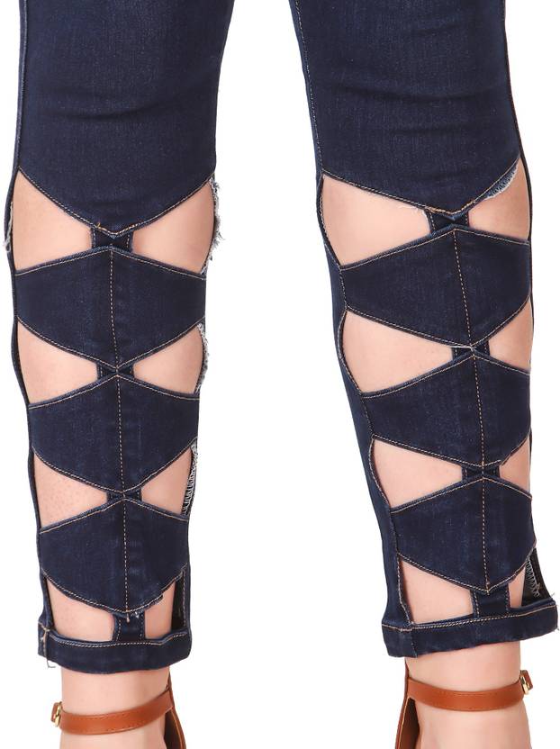 Women Skinny Mid Rise Dark Blue Jeans