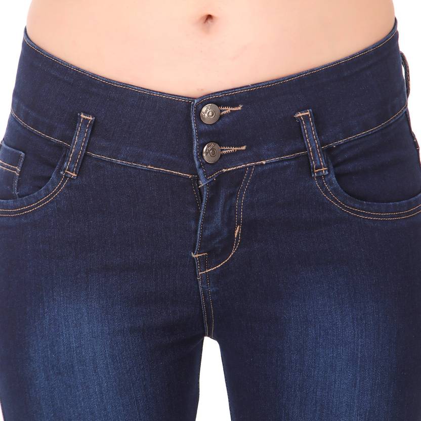 Women Skinny Mid Rise Dark Blue Jeans
