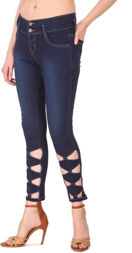 Women Skinny Mid Rise Dark Blue Jeans