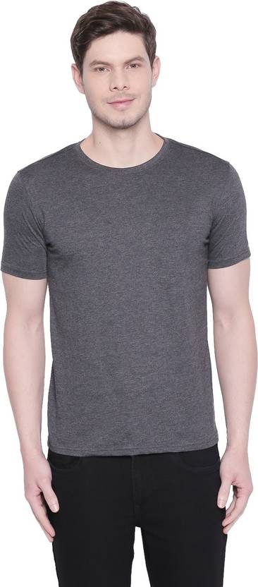 Byford by Pantaloons Men Solid Round Neck Pure Cotton Grey T-Shirt