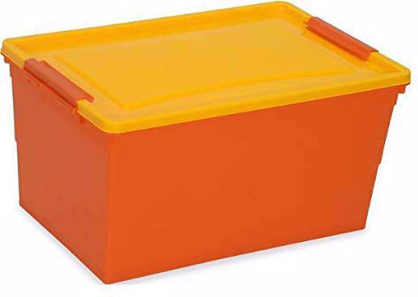 Nilkamal Plastic Stackable Storage Box with Wheels, 50 L, (Orange and Yellow) Storage Box Price