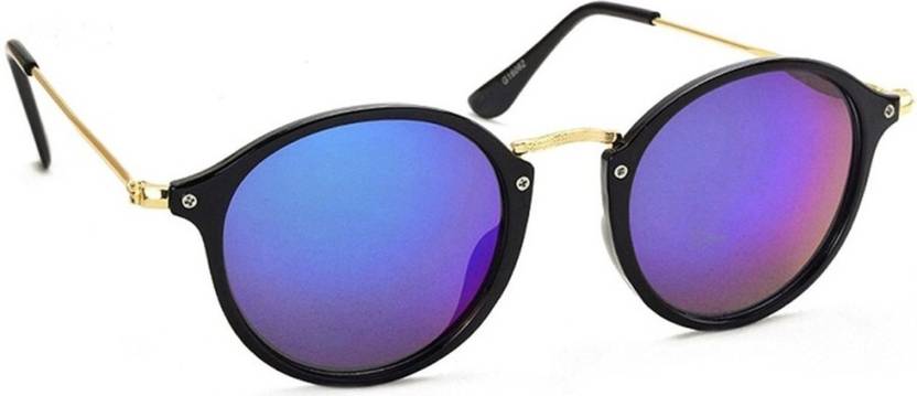 Mirrored Round Sunglasses (50)  (For Men & Women, Blue, Black, Silver)