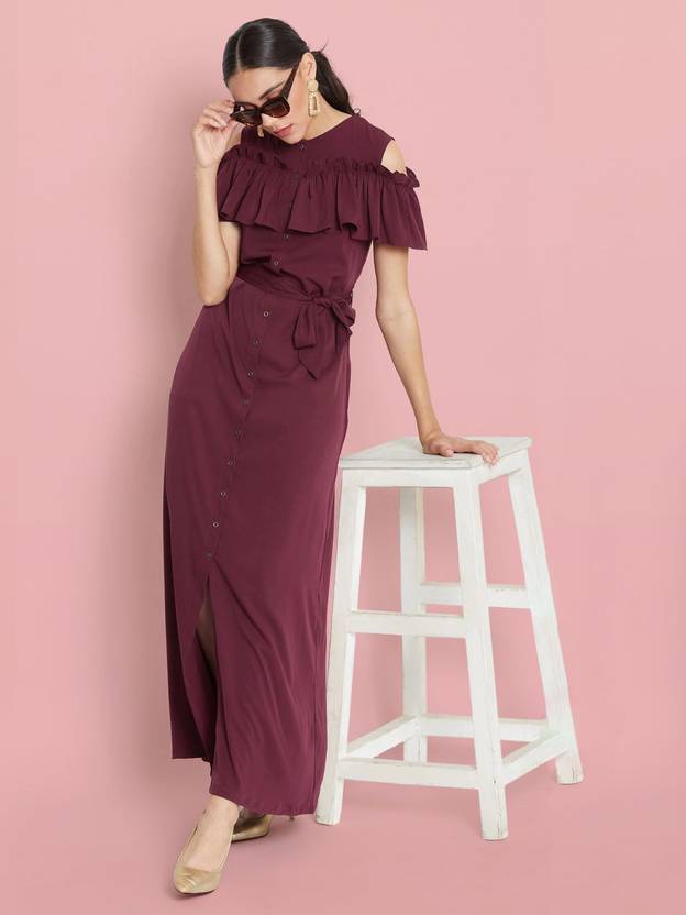 Uptownie Lite Women Maxi Maroon Full Length Dress