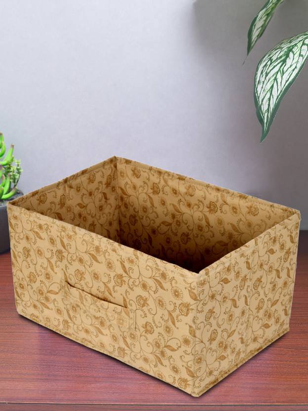 Billion Designer Metalic Floral Print Non Woven Fabric Drawer Storage And Cloth Organizer Unit for Closet (Beige)-KUBMART1170 KUBMART01170