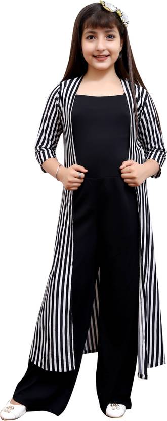 oriexfabb Girls 3/4th Sleeve Black, White Shrug