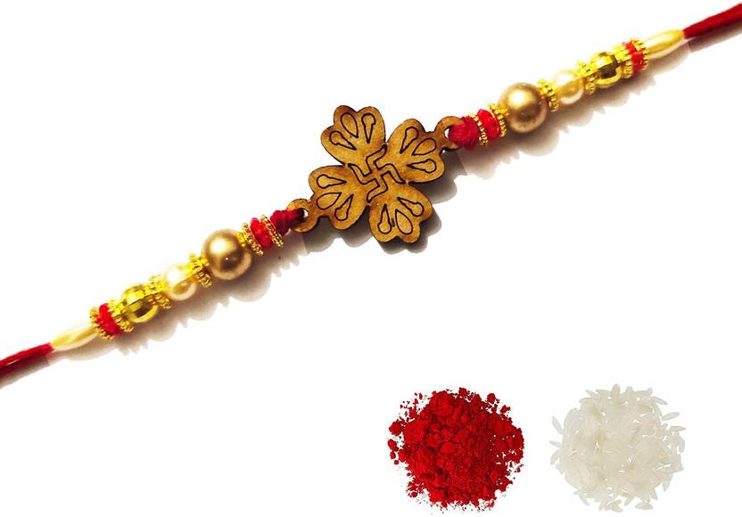 Designer Ri0008 Sandalwood Chawal Roli Pack, Rakhi Set by Buyent Enterprises