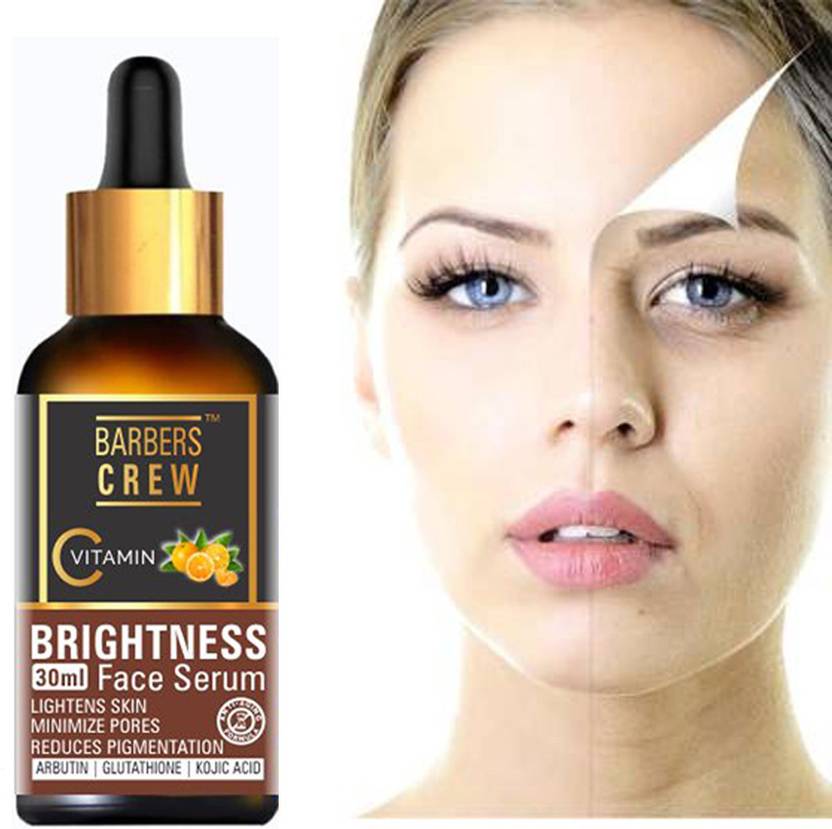 Barbers Crew Vitamin C 20%- Skin Facial Serum - Brightening, Anti-Aging Skin Repair, Supercharged Face Serum, Dark Circle, Fine Line & Sun Damage Corrector, Genuine 20%, Glass Bottle