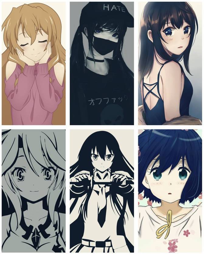 pack of 6 wall poster for girls,anime girls poster Paper Print