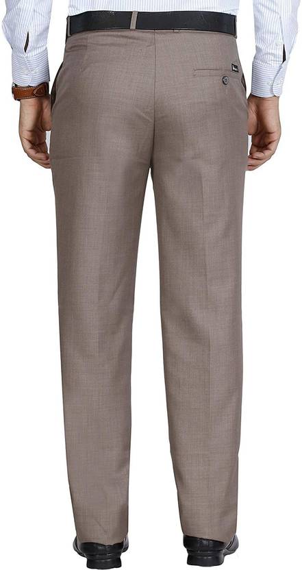 Men Regular Fit Beige Viscose Rayon Trousers