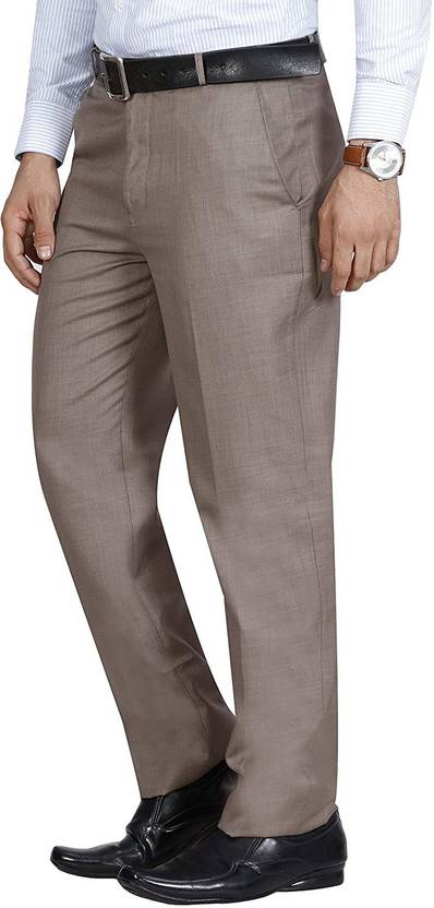 Men Regular Fit Beige Viscose Rayon Trousers
