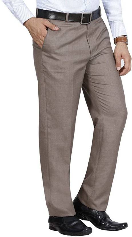 Men Regular Fit Beige Viscose Rayon Trousers