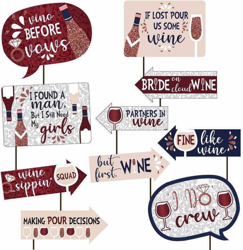 Balloons Bachelorette and Bridal Shower Photo Booth Props, 10 Pcs. Best for Engagement Parties & Selfies, Fun Signs for Bride to Be Photo Booth Board