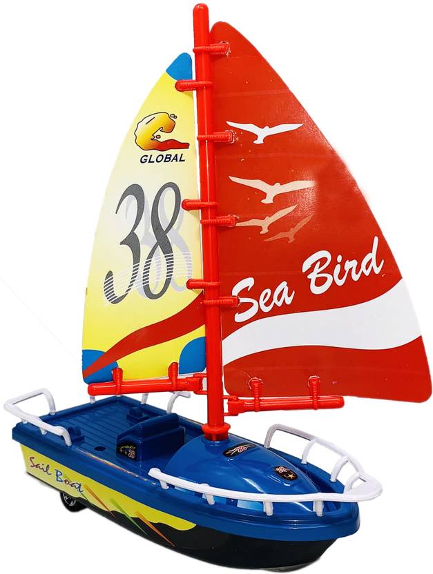 Miniature Mart Small Size Plastic Made Pull Back & Go Toy Sail Boat