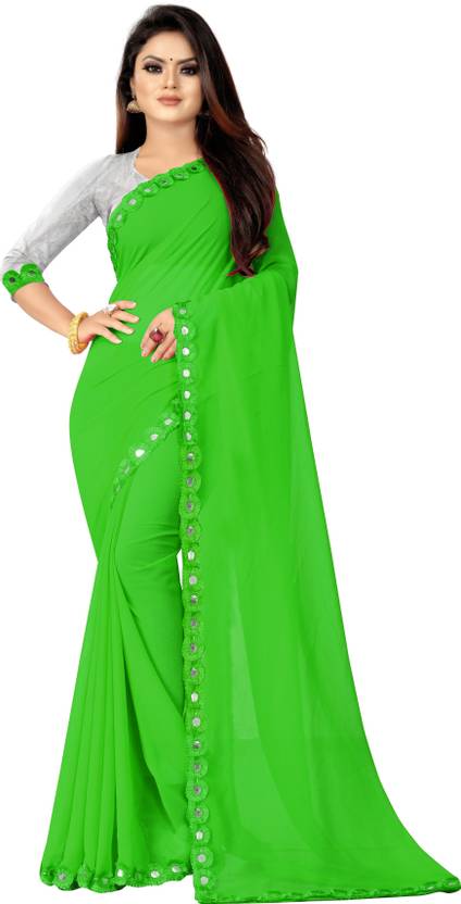 Radhika Creation Embellished Bollywood Georgette, Chiffon Saree (Green)