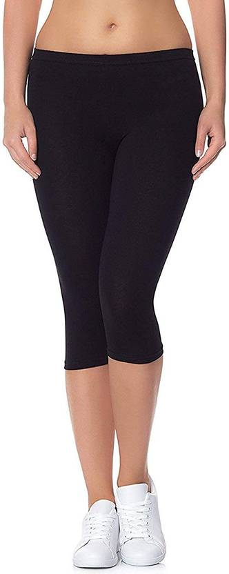 TNQ Cotton Lycra Capri Women Black Capri