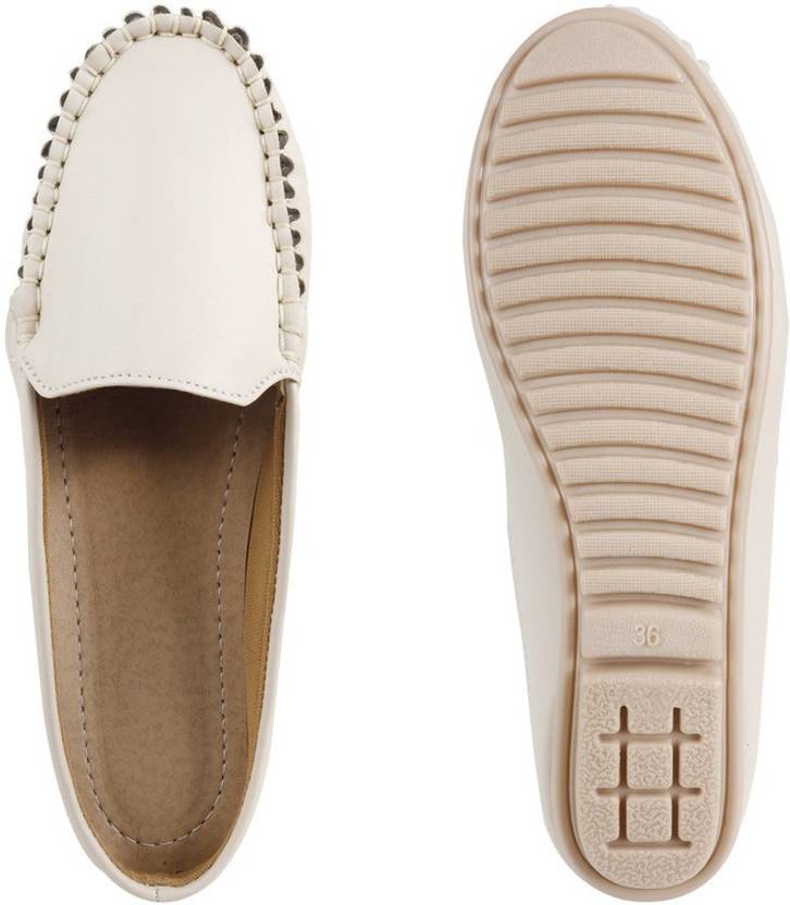 Slip-On Open Back Loafers For Women  (Off White)
