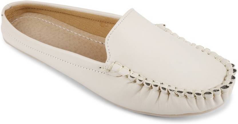 Slip-On Open Back Loafers For Women  (Off White)