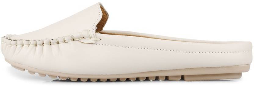 Slip-On Open Back Loafers For Women  (Off White)