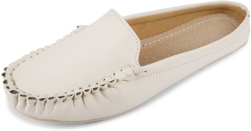 Slip-On Open Back Loafers For Women  (Off White)