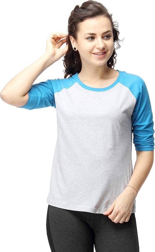 PINACOLADA Solid Women Round Neck Blue T-Shirt