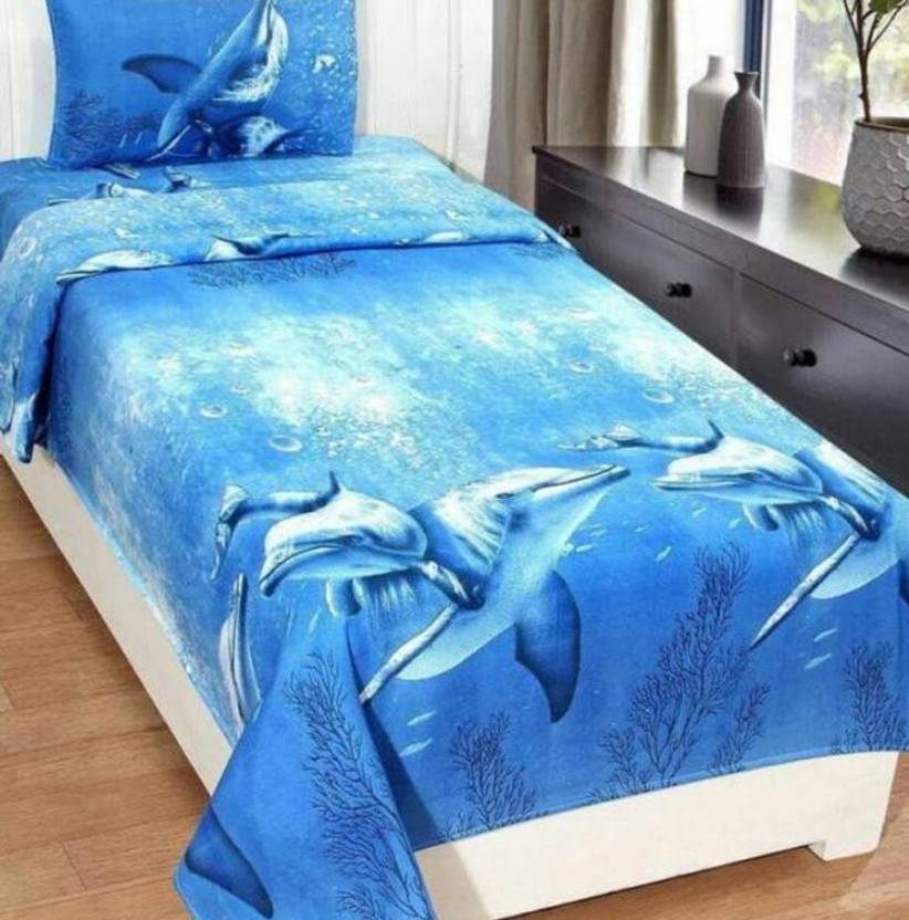 BELLAGENCE Polycotton Single Flat 140 TC Printed 1 Bedsheet with 2 Pillow Covers