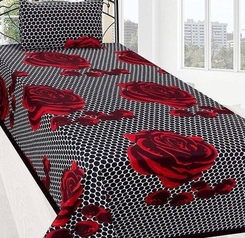 BELLAGENCE Polycotton Single Flat 140 TC Printed 1 Bedsheet with 2 Pillow Covers