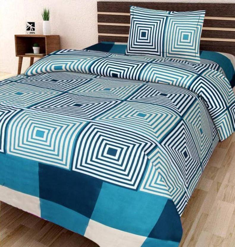 BELLAGENCE Polycotton Single Flat 140 TC Printed 1 Bedsheet with 2 Pillow Covers