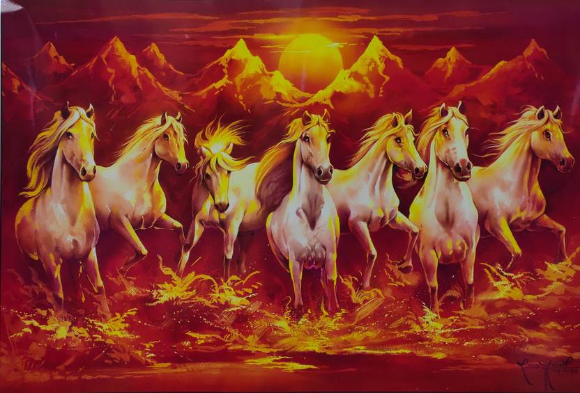 7 HORSES GOOD LUCK POSTER Paper Print Animals, Art & Paintings