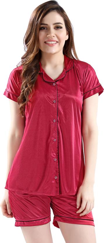 AV2 Women Solid Red Top & Shorts Set