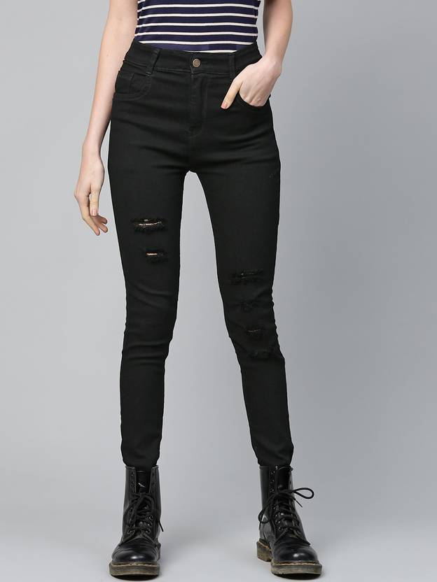 SASSAFRAS Women Slim Mid Rise Black Jeans