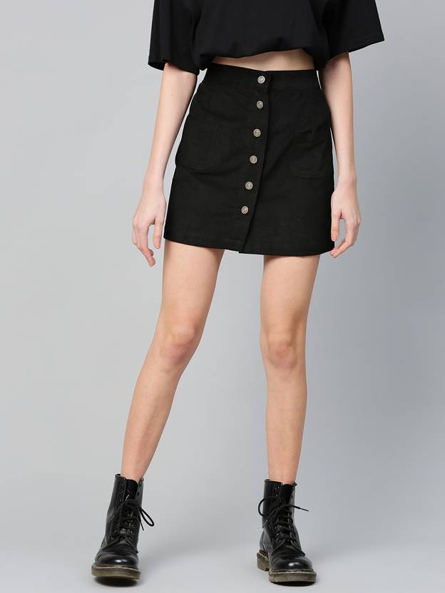SASSAFRAS Women Solid A-line Black Skirt