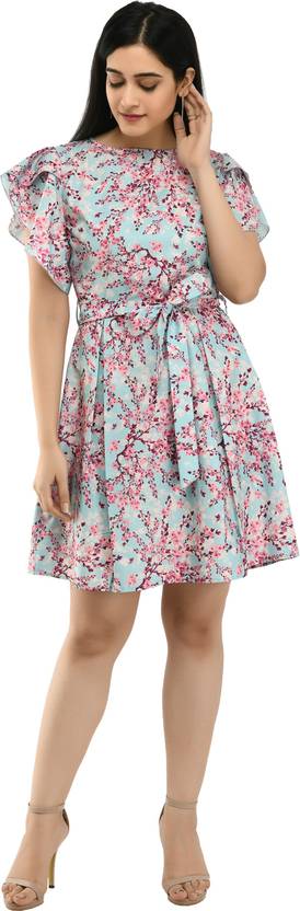 3SIX5 Women Skater Light Blue Knee Length Dress