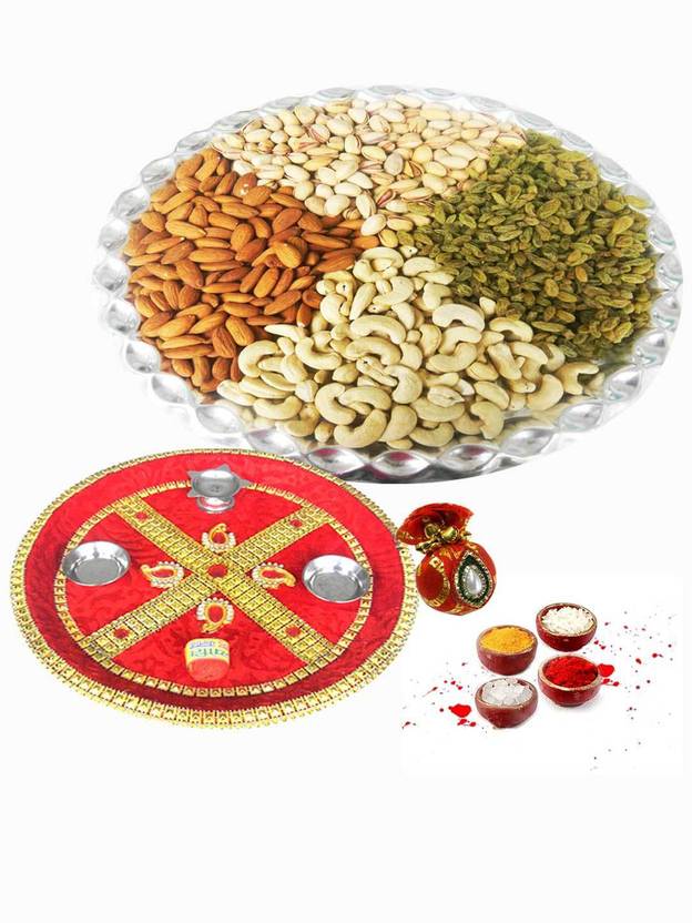Bikanervala Dry fruit Platter with puja thali Steel Gift Box Price in